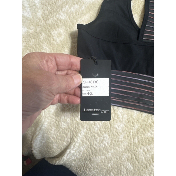 Lanston Sport Racerback Bra Women's XS Black Quick Wicking Scoop Neck Sports Bra - Picture 3 of 5